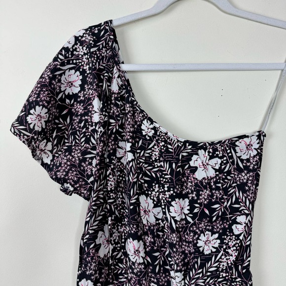 Bobi Black Floral Printed Crepe One Shoulder Ruffle Dress NWT Size XS - Picture 3 of 10